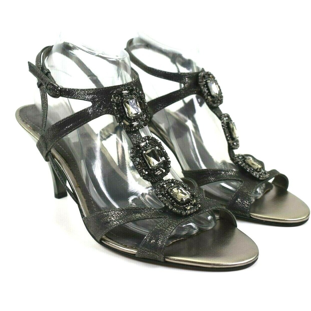 Nine West Imprint‎ Womens Silver Leather Rhinestones Heels Size 10 M